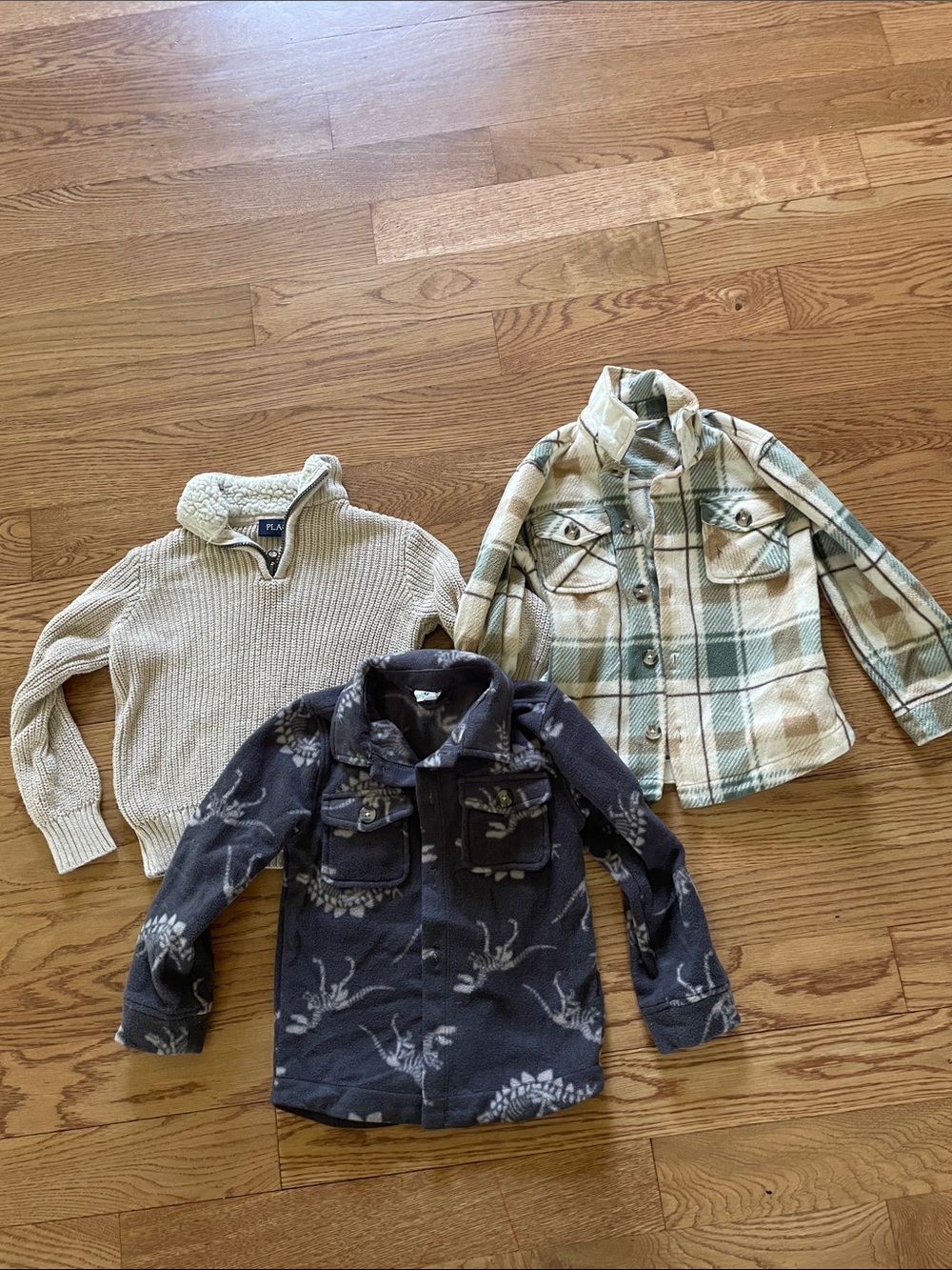 Set of 3 Sweaters- Kids Sherpa-Lined Cream Knit Pullover & 2 Fleecebutton downs